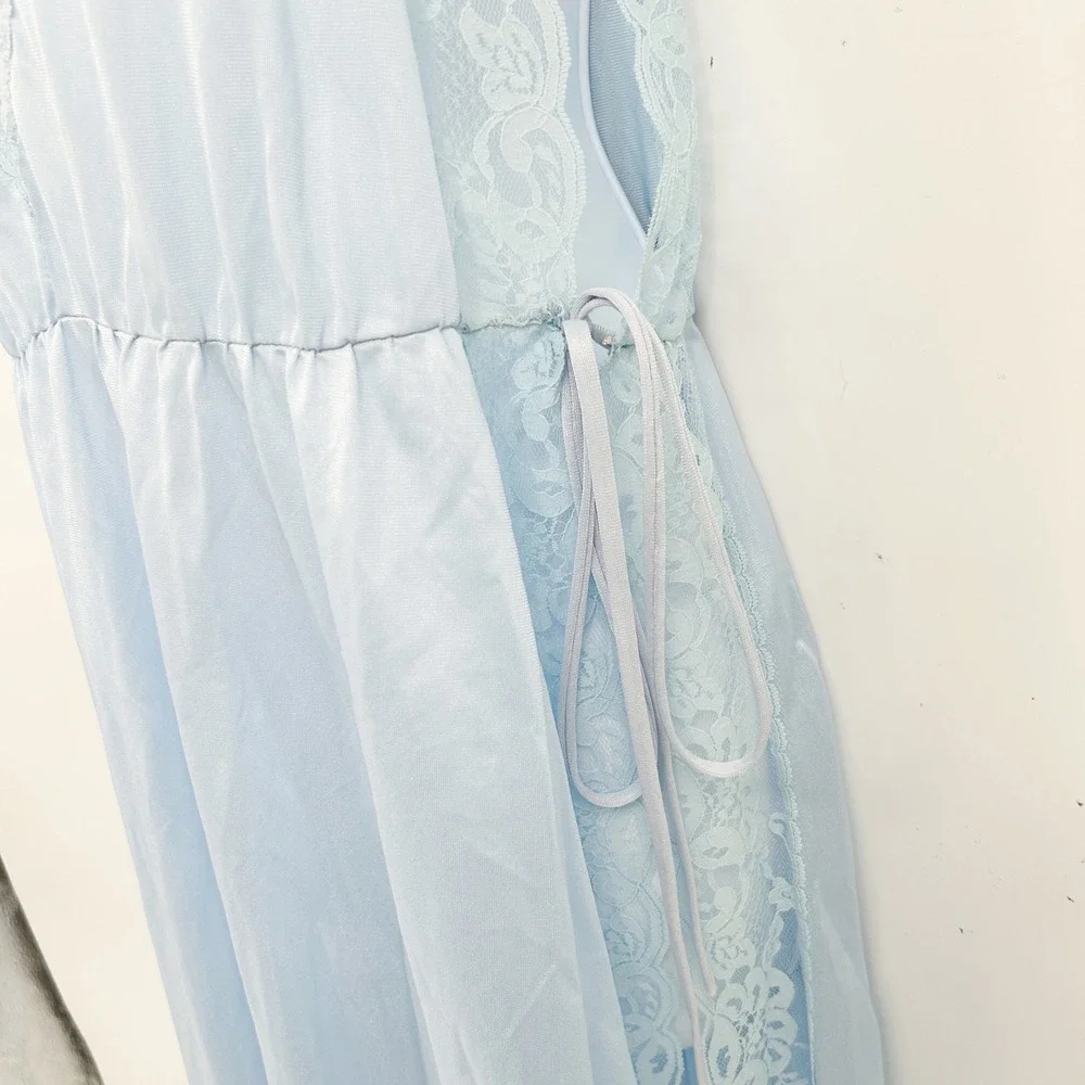 Pandora of California Womens Vintage 70s Blue Lace Trim Coquette Nightgown XL‎ - Picture 5 of 8